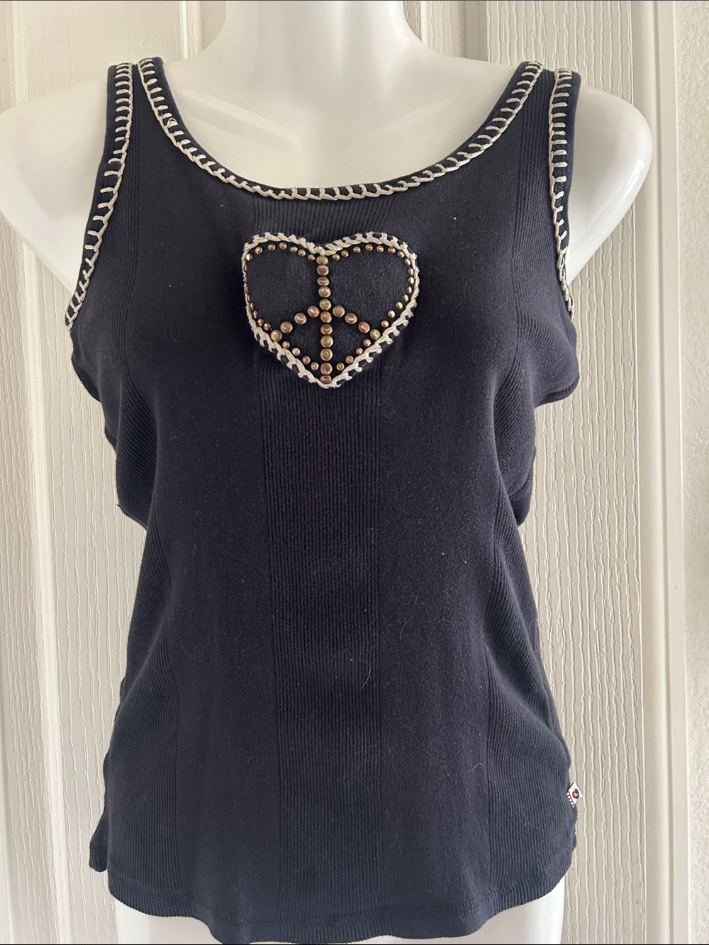 TWISTED HEART Black Tank with Studded Heart Peace Detail